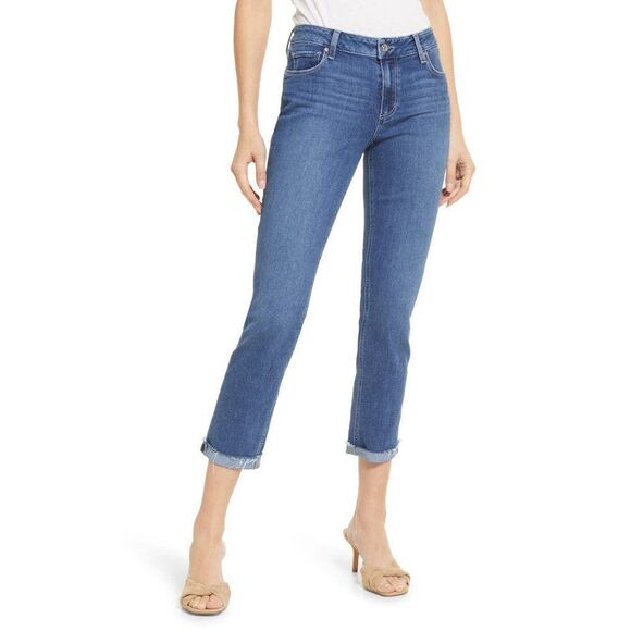 PAIGE Women's Brigitte with Raw Hem Cuff Mid Rise Straight Leg in Antwerp 29 - Picture 1 of 6